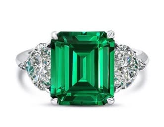 Platinum Emerald Cut Tsavorite Garnet and Diamond Ring