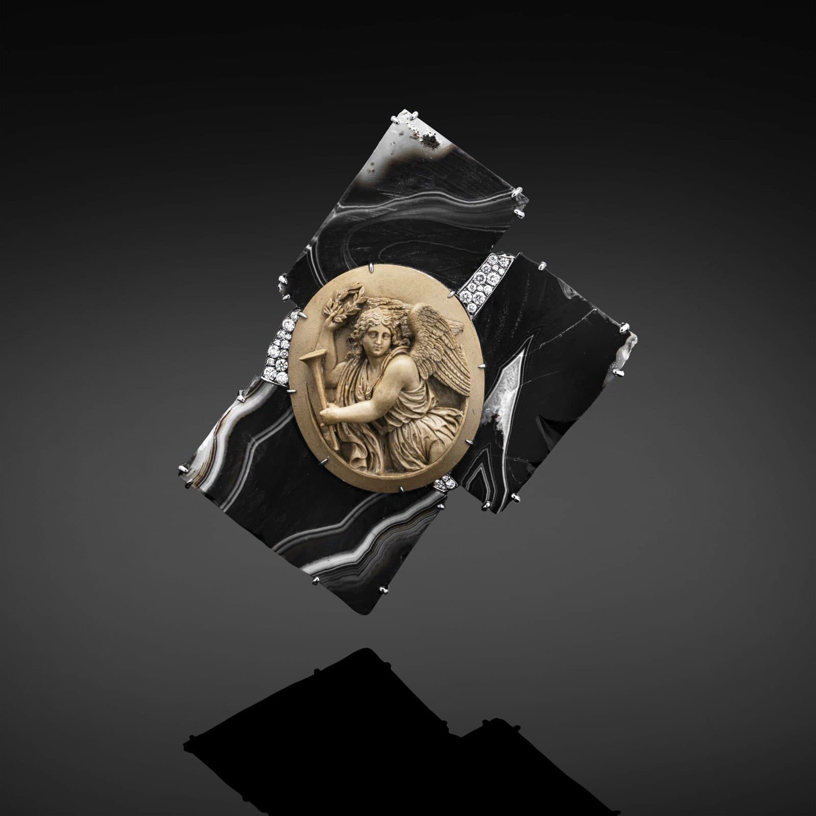 Agate & Diamond Cameo Brooch