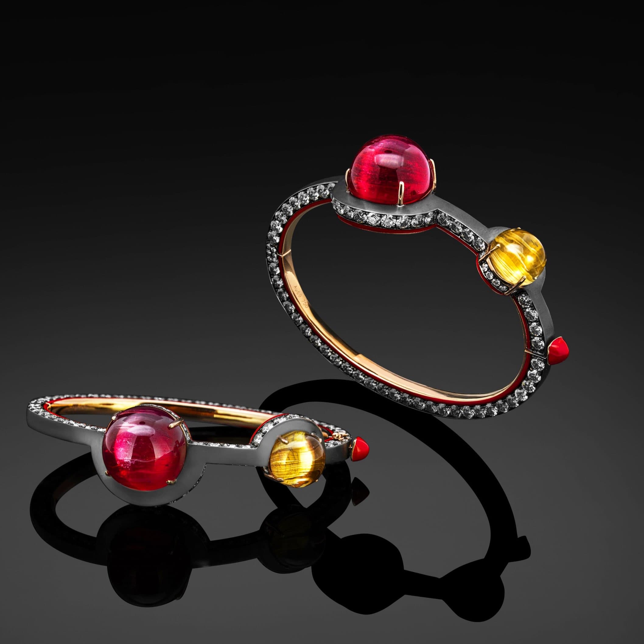 White Gold Ruby and Citrine Bangle Bracelet
