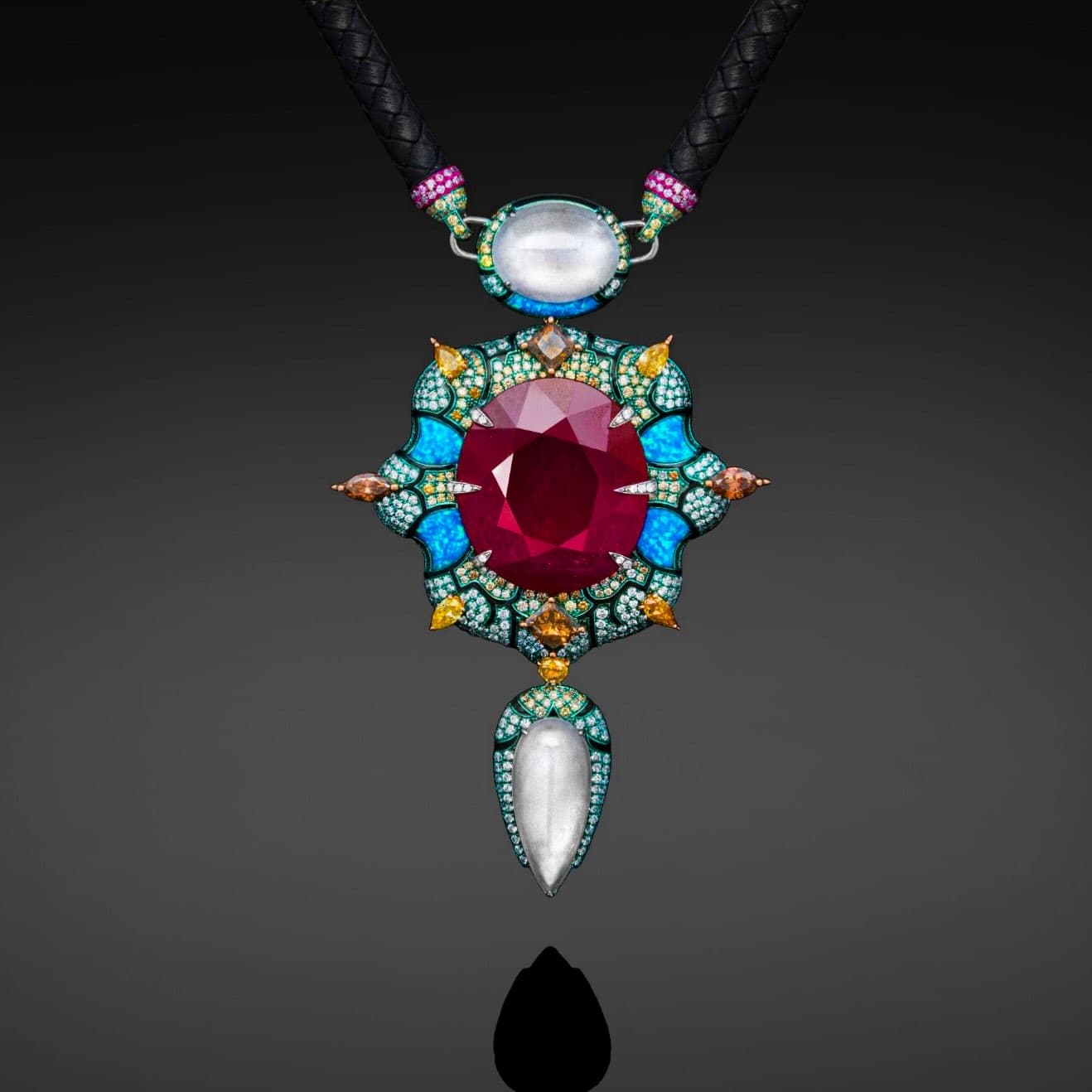 Multi-gemstone Pendant Necklace with Ruby, Pearl, and Accent Stones