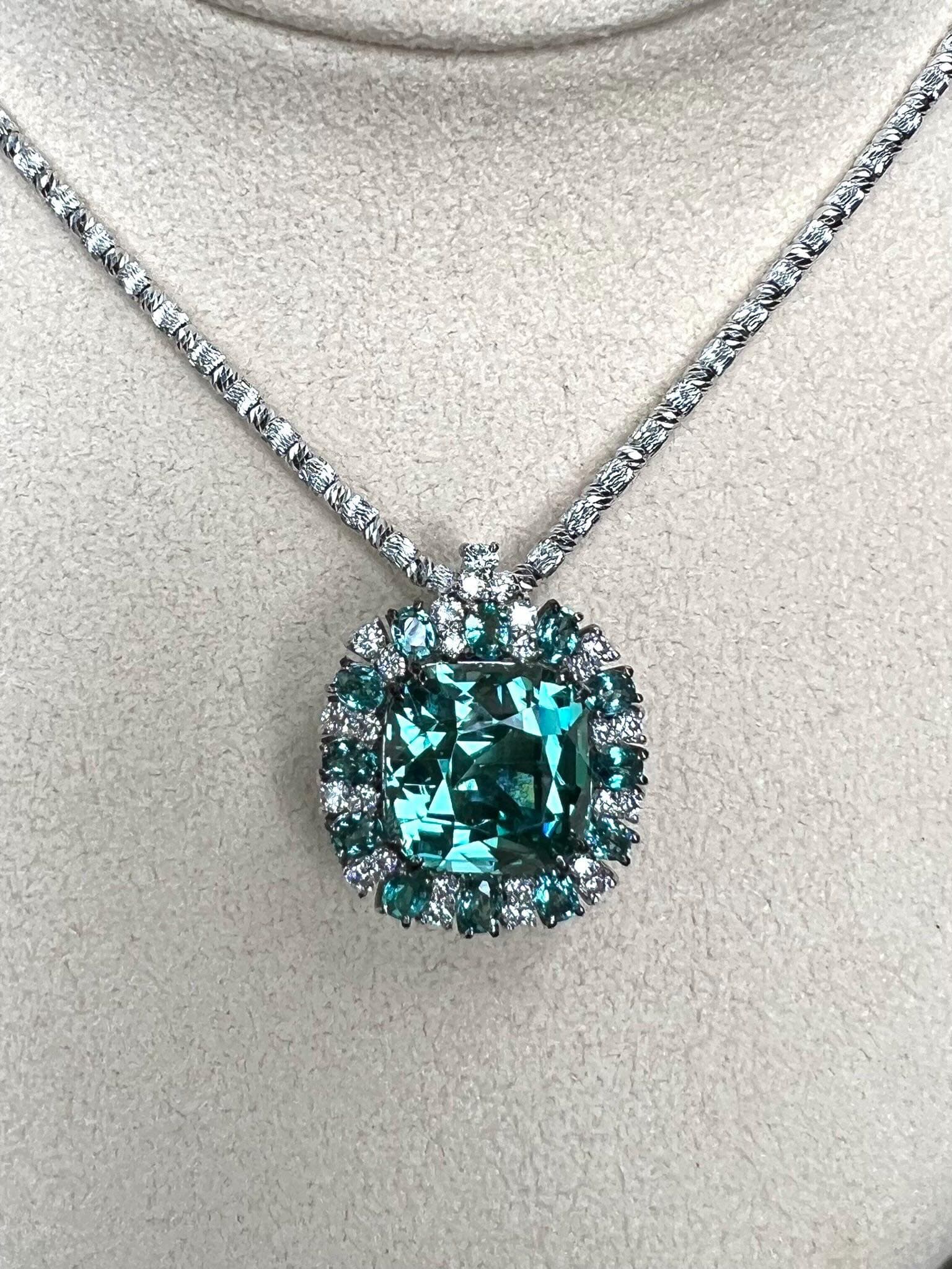 White Gold Lagoon Tourmaline, Garnet & Diamond Necklace