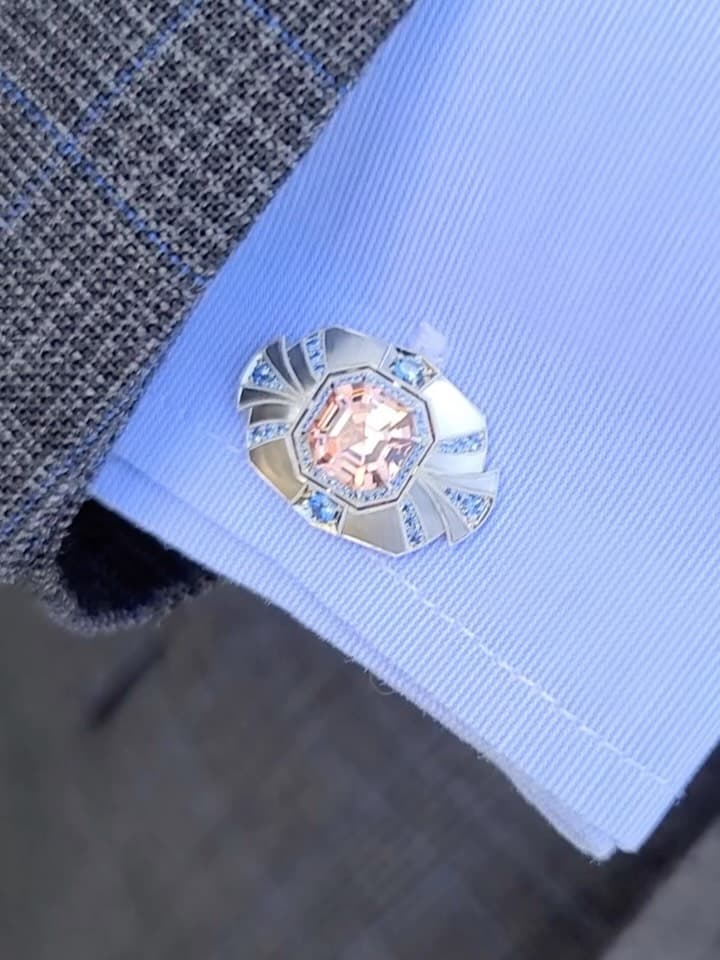 Platinum Spessartite Garnet & Blue Sapphire Cufflinks