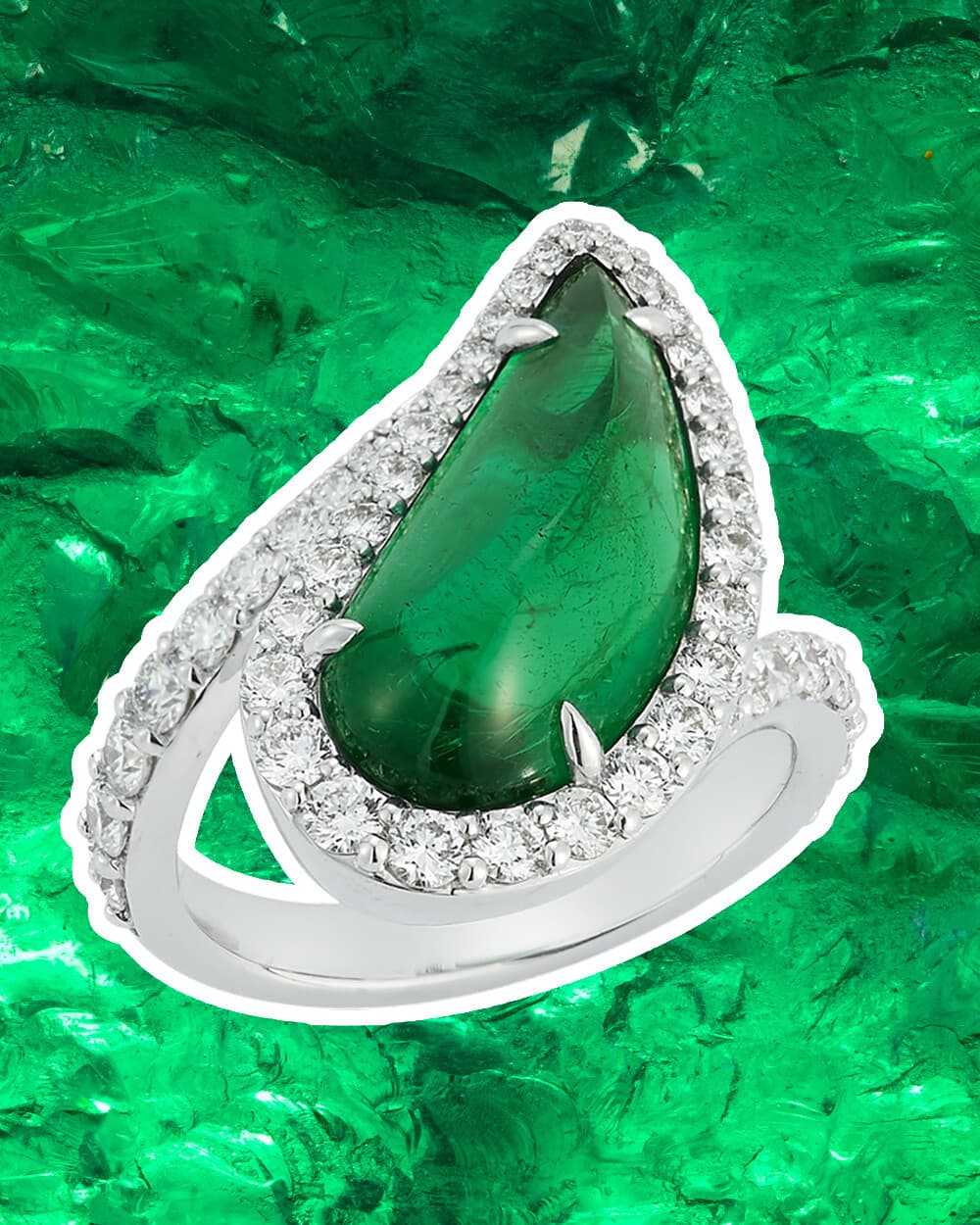 White Gold Zambian Emerald Cocktail Ring