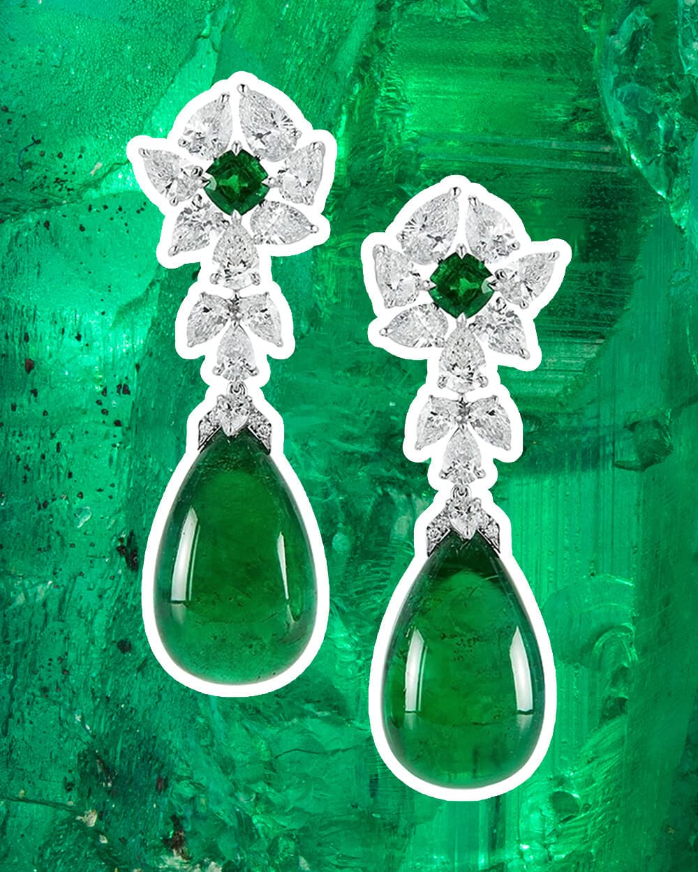 Emerald Drop Earrings with Diamond Accents