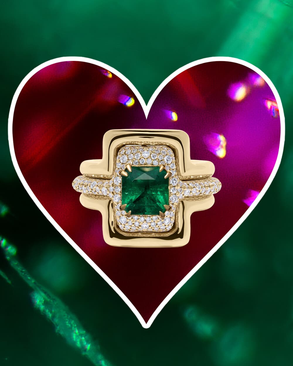 18k Gold Zambian Emerald Pave Diamond Ring