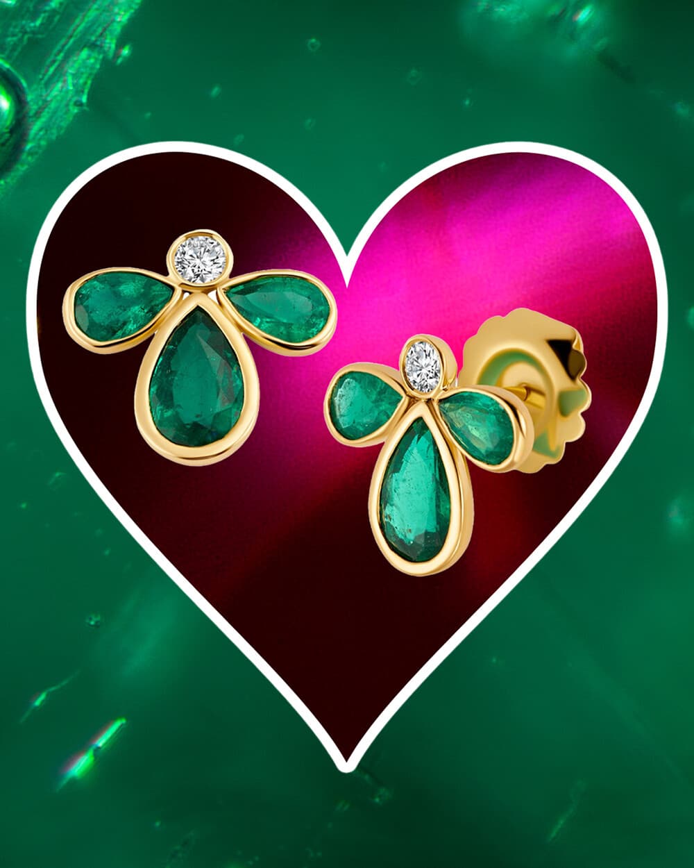 18k Gold Zambian Emerald & Diamond Water Lily Earrings