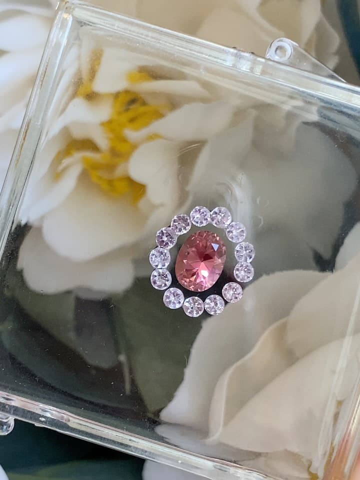 Oval Tourmaline Halo Ring with Silver Spinels