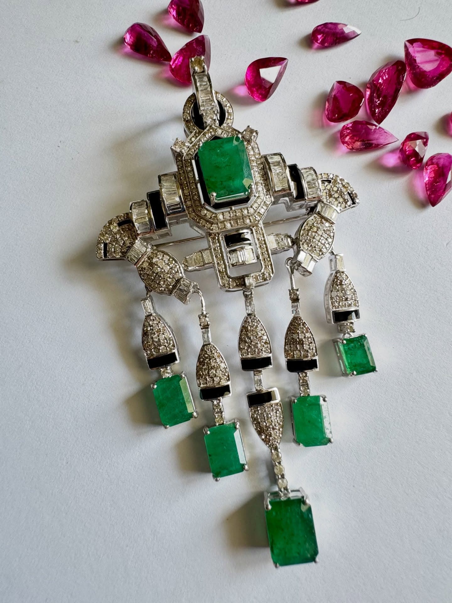 White Gold Emerald and Diamond Pendant