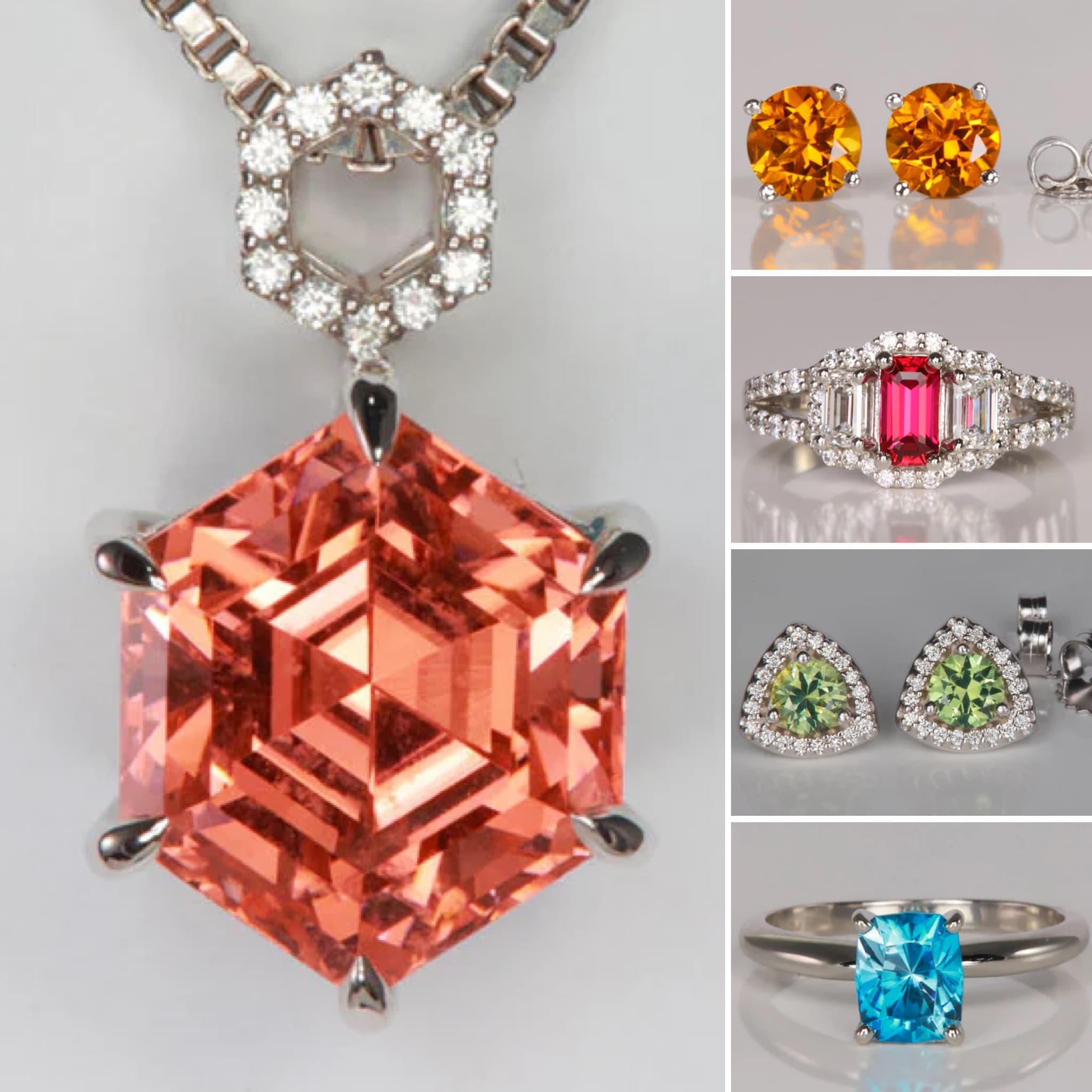 White Gold Diamond and Padparadscha Tourmaline Pendant Necklace