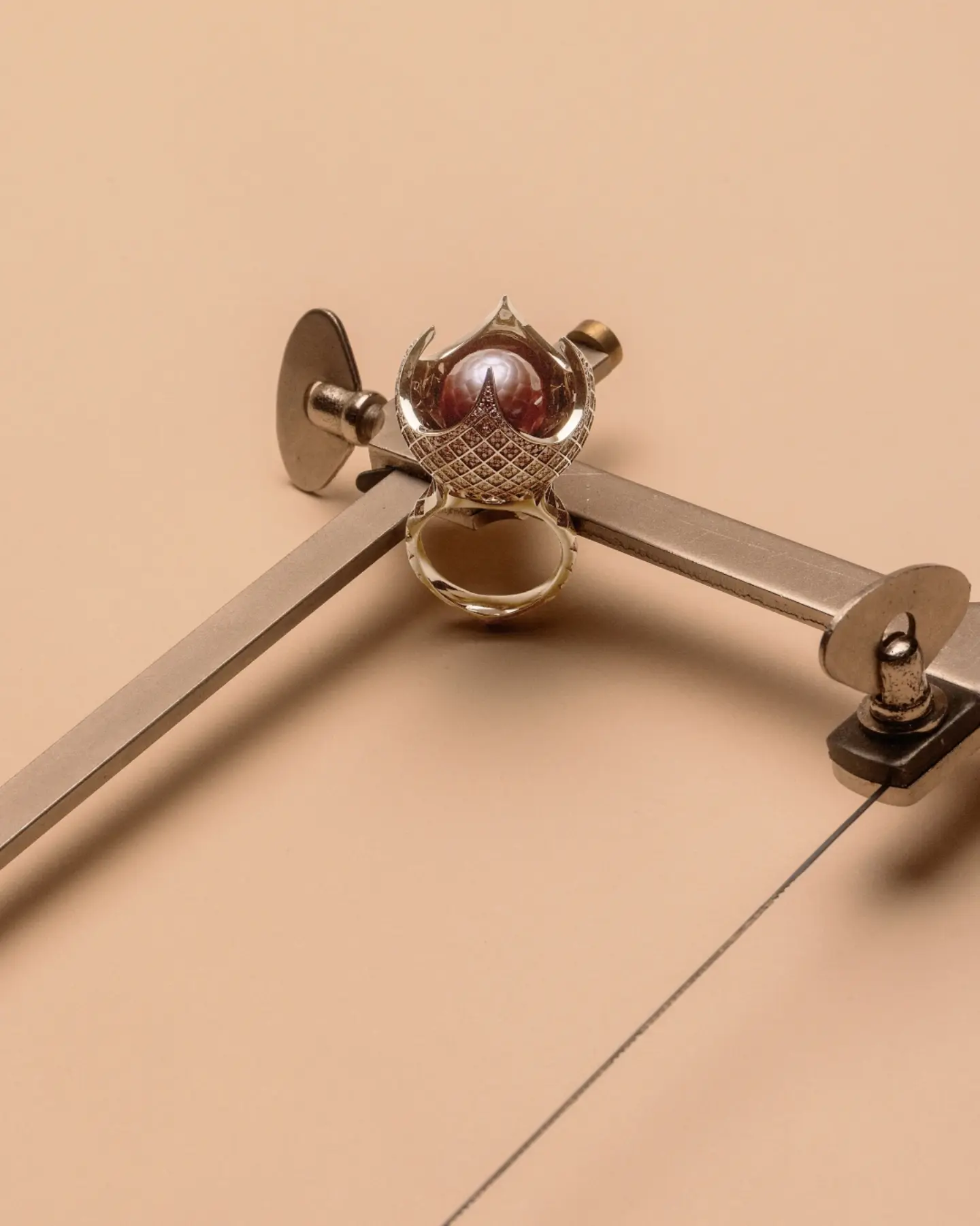 Estella Purple Pearl Rotating Ring with Pink Diamonds