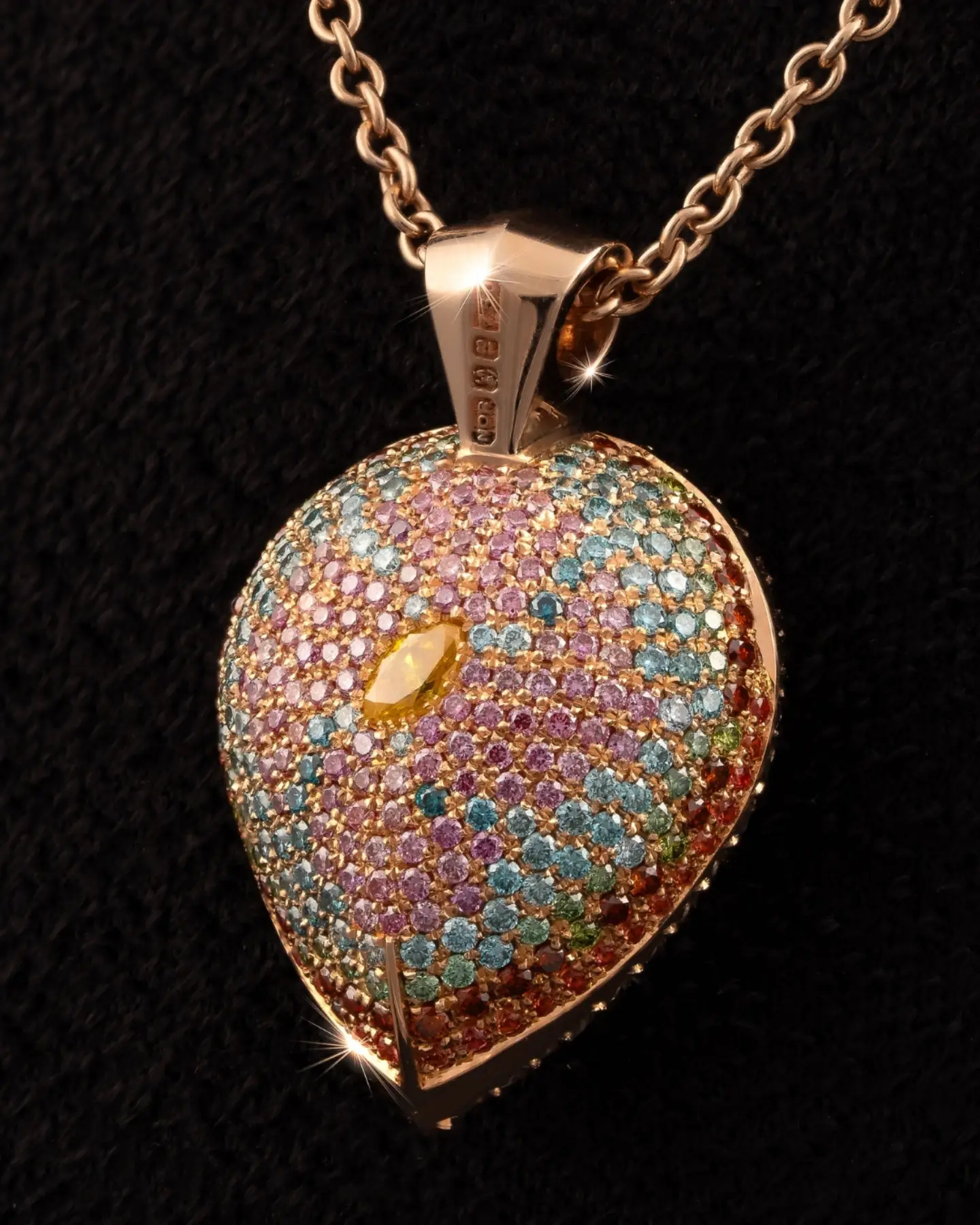 An Cosmás Bespoke Pendant with Peach Tourmaline and Coloured Diamonds