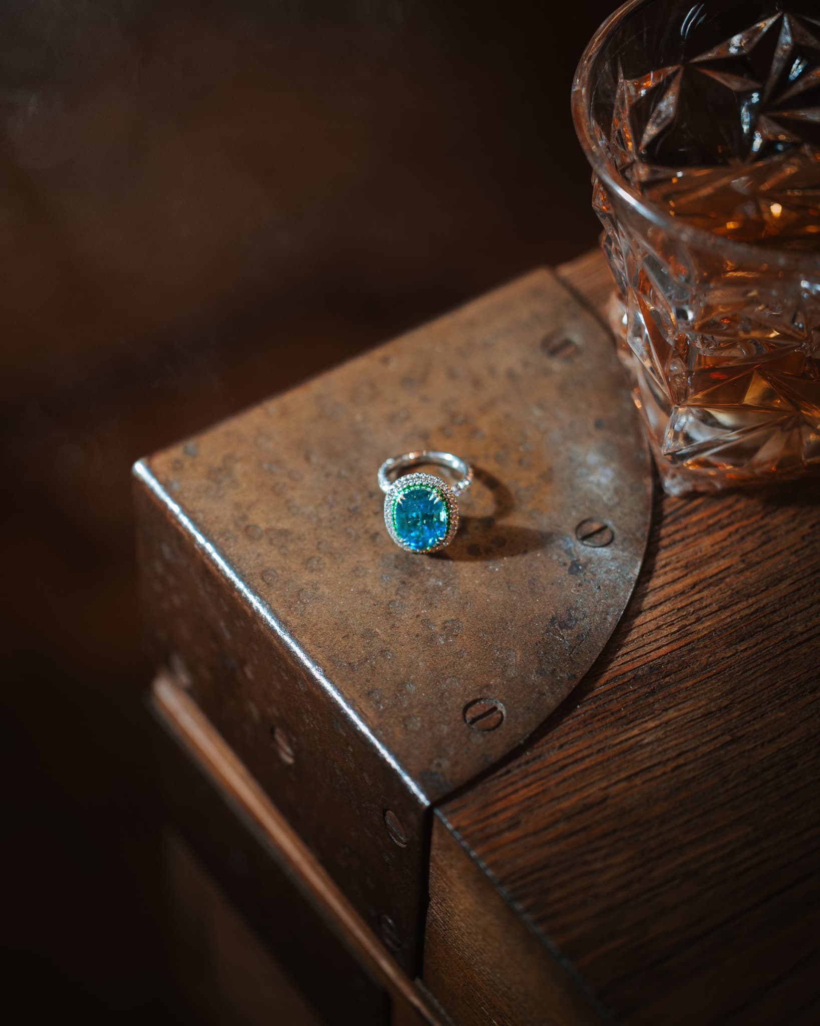 Blue Zircon Diamond Halo Ring