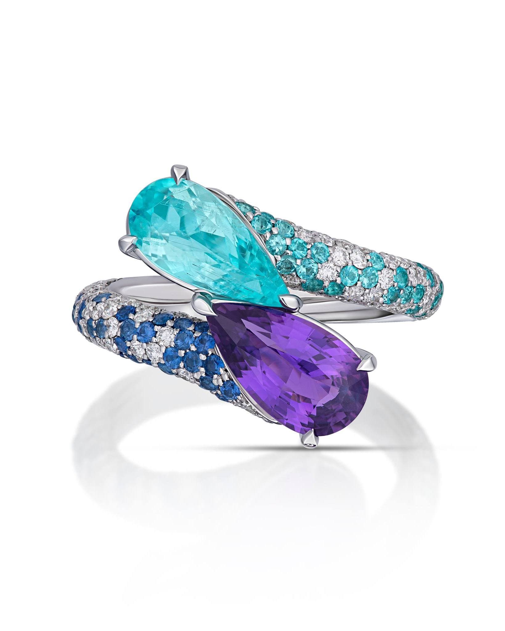 White Gold Paraíba-Type Tourmaline and Purple Fancy Sapphire Ring