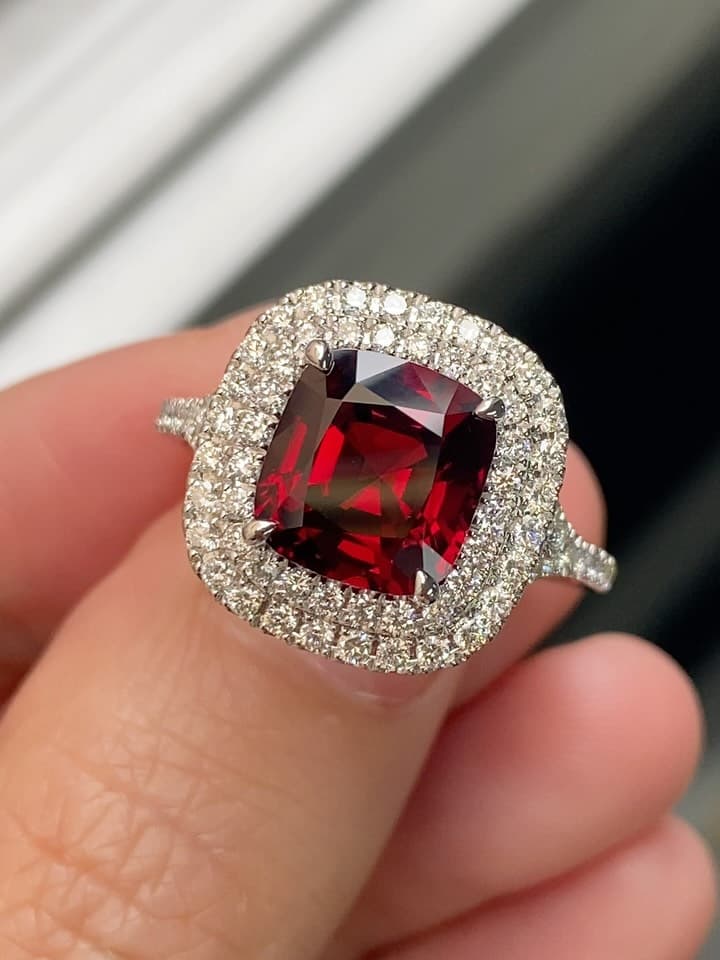 14K White Gold Red Spinel Diamond Ring
