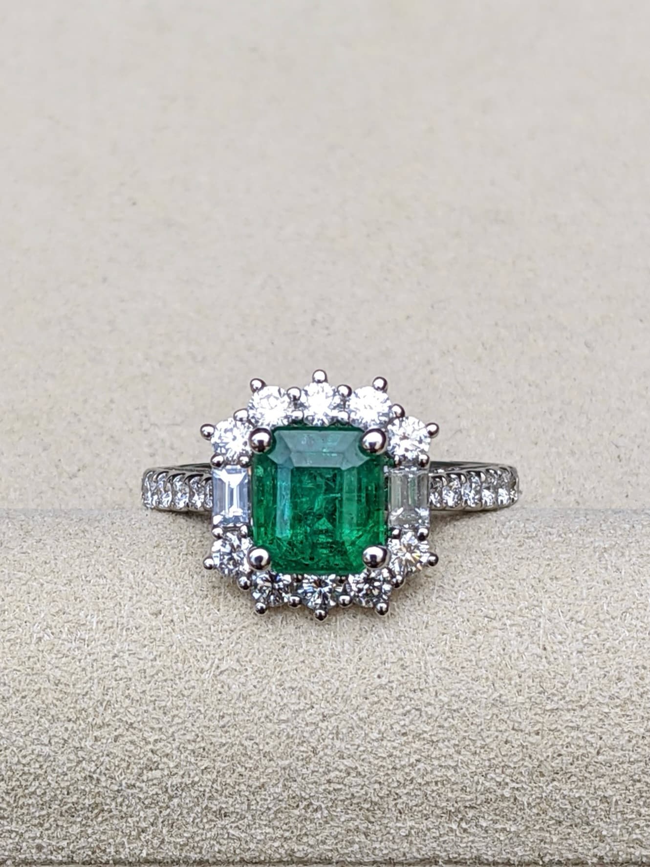 White Gold Emerald and Diamond Ring