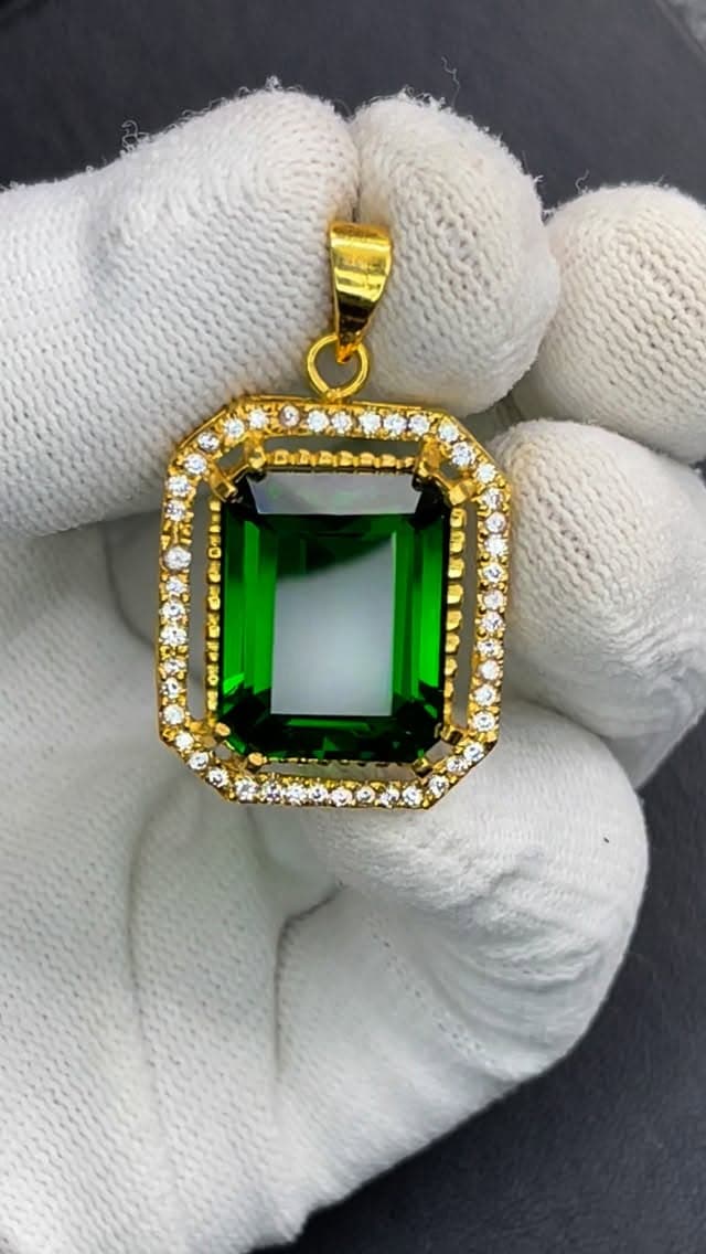 Gold Chrome Green Tourmaline Diamond Pendant