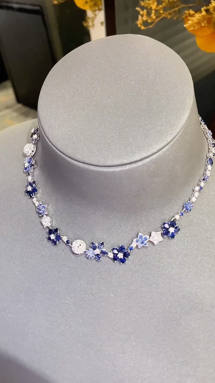 White Gold Sapphire and Diamond Necklace